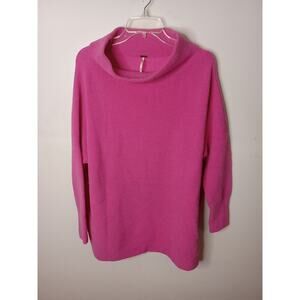 Free People Size S/P Ottoman Pink Slouchy Ribbed Mock Neck Tunic Sweater .
